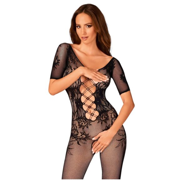 Obsessive - Combinaison résille ouverte dos nu (noir) (Taille S-L)