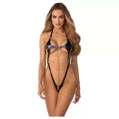   Obsessive Anyya - body à bretelles effet cuir avec chaînes (noir)