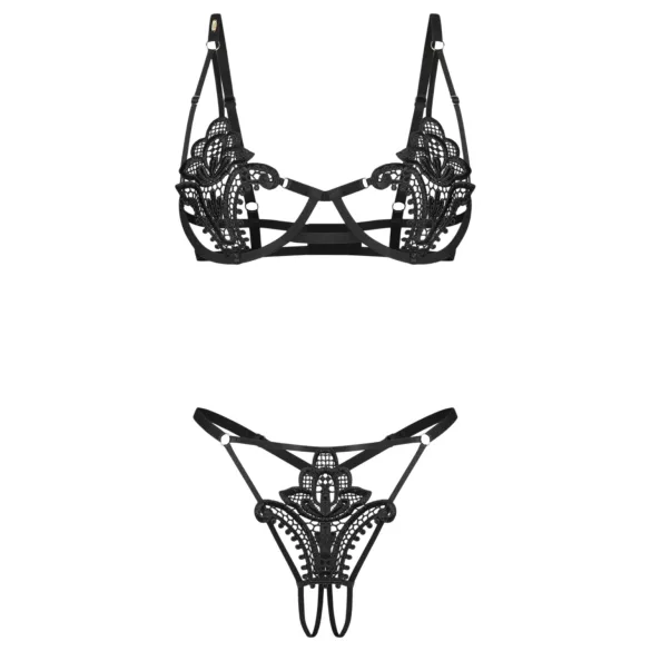 Obsessive Luise - ensemble de lingerie 2 pièces à tulipes (noir) - L/XL