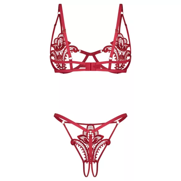 Obsessive Luise - ensemble de lingerie 2 pièces à tulipes (rouge) - L/XL