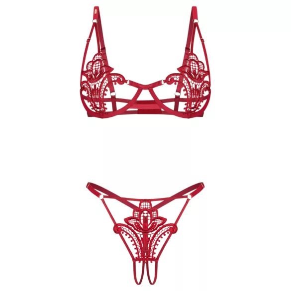 Obsessive Luise - ensemble de lingerie 2 pièces à tulipes (rouge) - L/XL