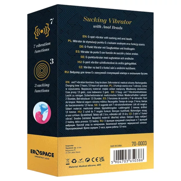 Erospace Sweet Play - Vibromasseur point G avec sonde anale et fonction de succion (rose)