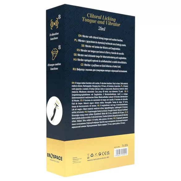 Erospace Sweet Play - stimulateur clitoridien 2-en-1 avec langue vibrante et aspiration (noir)