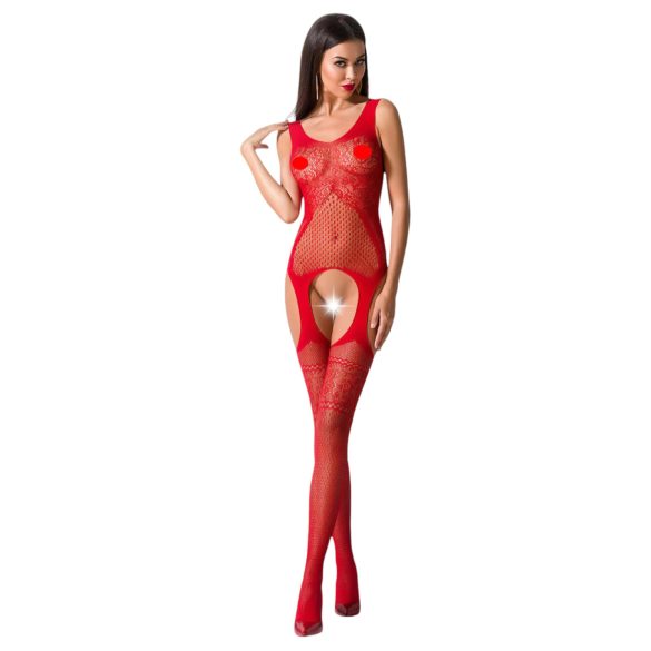 Passion BS061 - Ensemble fleuri en résille (rouge) - Taille S-L