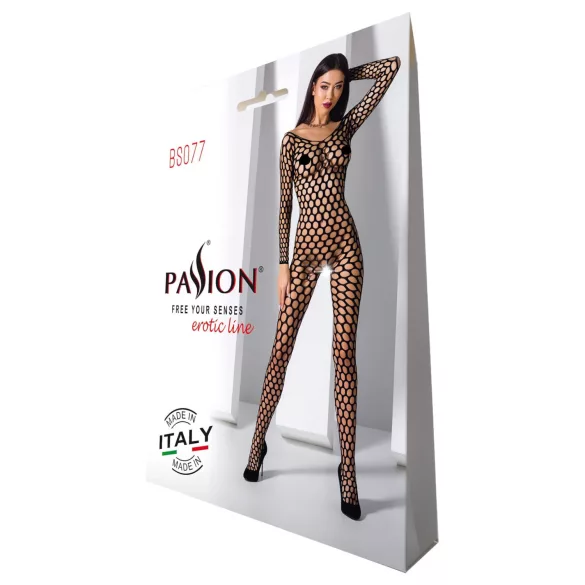 Passion BS077 - combinaison résille manches longues - noir - S-L