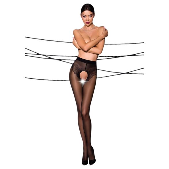 Bas noirs ouverts ornés de Passion Ti Open 006 - L/XL
