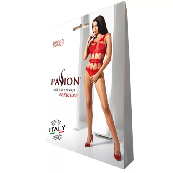 Passion BS083 - body rouge ajouré et ouvert (tailles S à L)