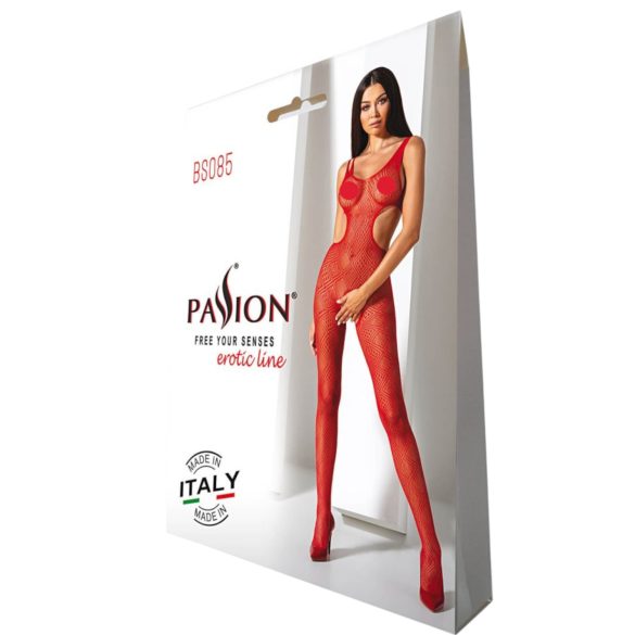 Passion - body résille ouvert à motif mosaïque - rouge - S-L