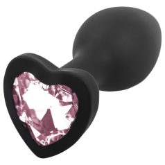 Sunfo - plug anal silicone, pierre cœur (noir-rose)