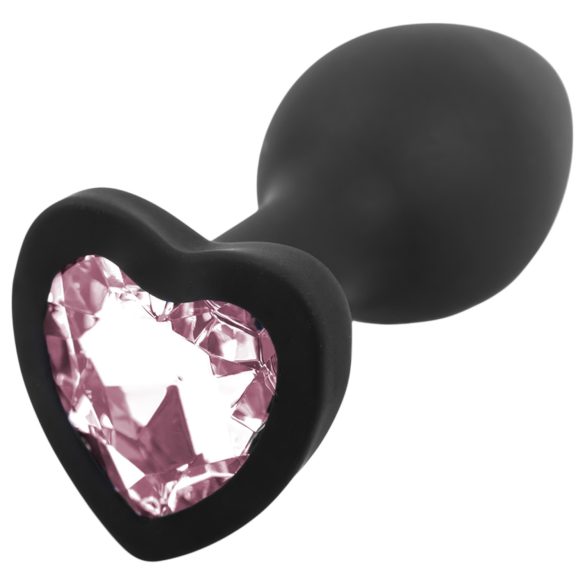 Sunfo - Plug anal en silicone avec bijou en forme de cœur (noir-rose)