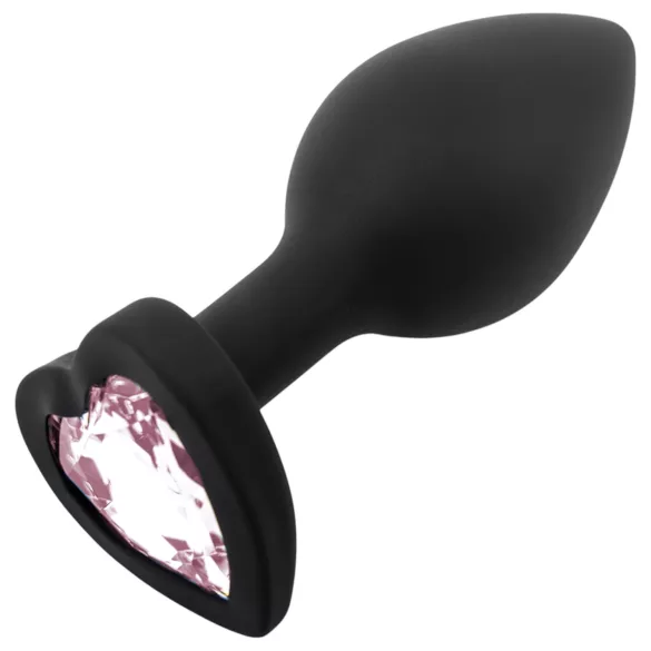 Sunfo - plug anal silicone avec bijou cœur noir-rose