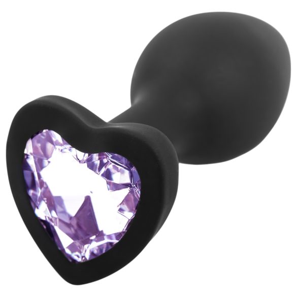Sunfo - Plug anal en silicone avec bijou en cœur (noir-violet)