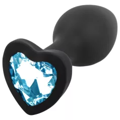  Sunfo - plug anal en silicone - bijou cœur pierre bleue - noir