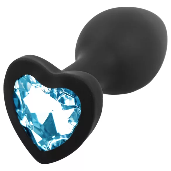 Sunfo - plug anal en silicone - bijou cœur pierre bleue - noir