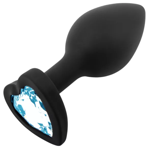 Sunfo - plug anal en silicone - bijou cœur pierre bleue - noir