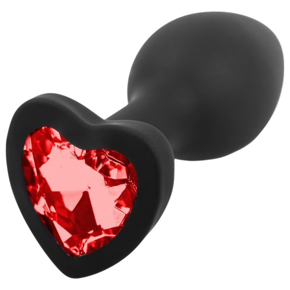 Sunfo - Plug anal en silicone avec pierre rouge en forme de cœur (noir)