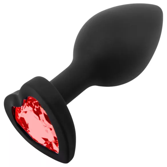 Sunfo - plug anal en silicone - bijou cœur pierre rouge - noir