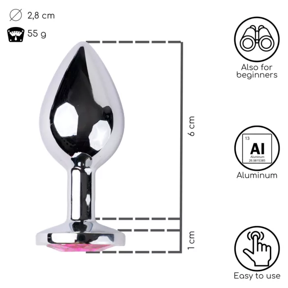 Desirel - plug anal S - bijou rose - métal argenté et rose
