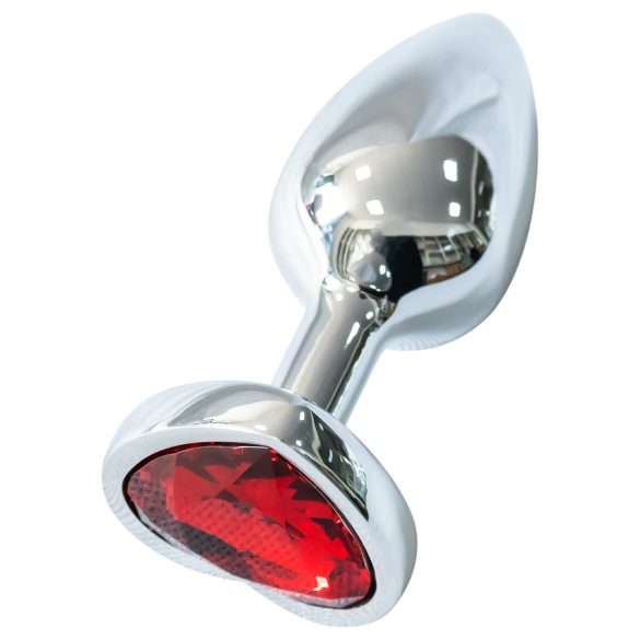 Sunfo - Plug anal en métal avec pierre rouge en forme de cœur (argent)