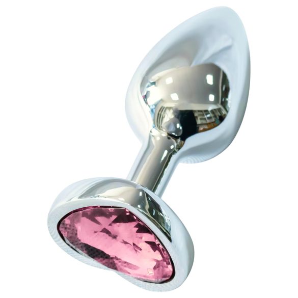 Sunfo - Plug anal en métal avec pierre rose en forme de cœur (argent)