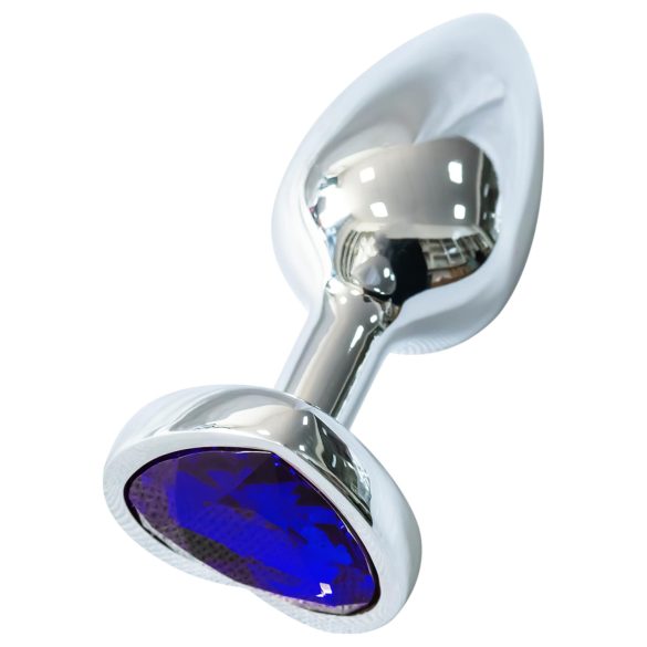 Sunfo - Plug anal en métal avec pierre violet foncé en forme de cœur (argent)