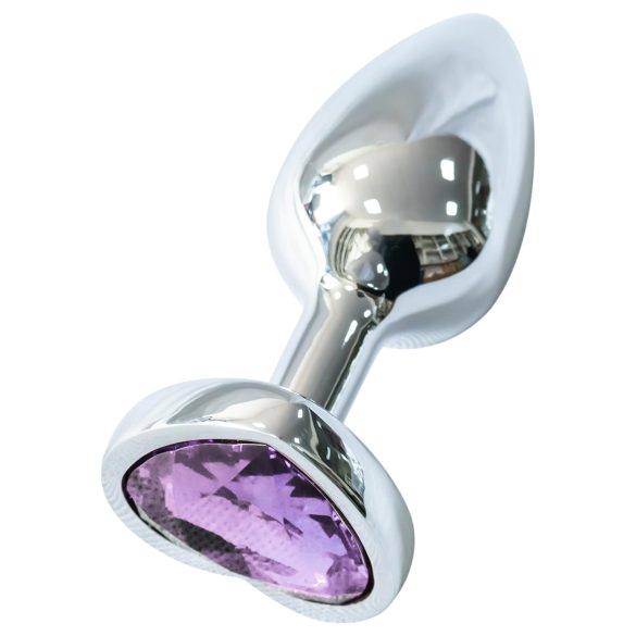 Sunfo - Plug anal en métal avec pierre en forme de cœur violet (argent)