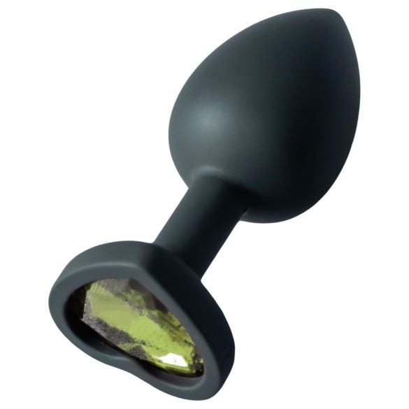 Sunfo - plug anal en silicone avec pierre verte en forme de cœur (noir)