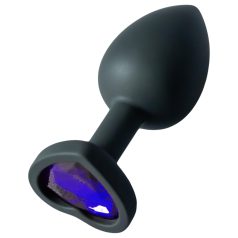 Sunfo - plug anal silicone cœur pierre violette (noir)