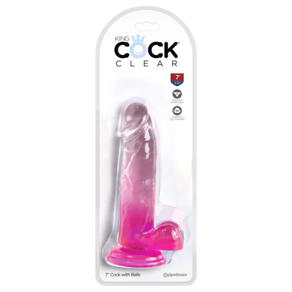 King Cock - gode réaliste avec testicules - transparent rose 18 cm