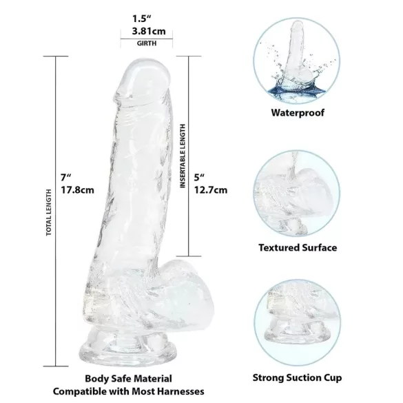 Addiction Crystal - godemichet à ventouse (transparent) - 18 cm