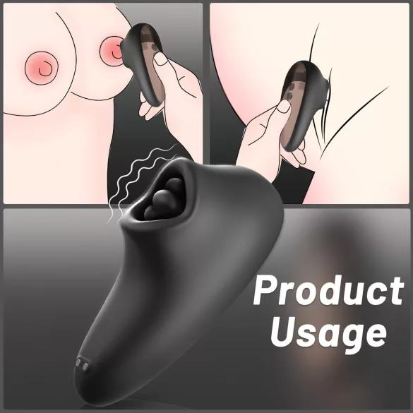 Sex HD Mirror - vibromasseur langue chauffant - silicone noir