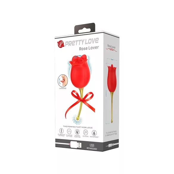 Pretty Love Rose Lover - stimulateur clitoridien 2en1 à langue - silicone rouge
