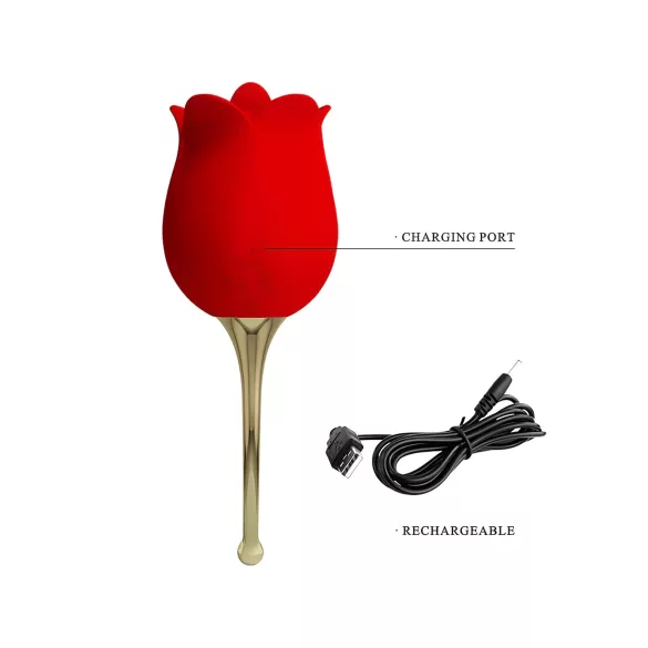 Pretty Love Rose Lover - stimulateur clitoridien 2en1 à langue - silicone rouge