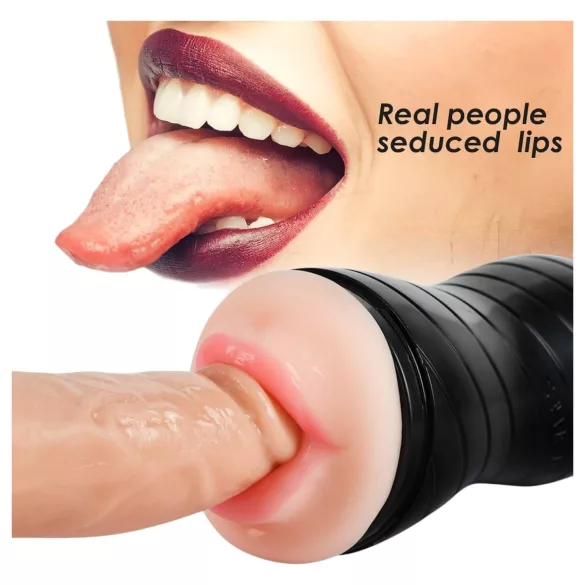Vibeconnect - masturbateur bouche réaliste et vagin artificiel - naturel/noir