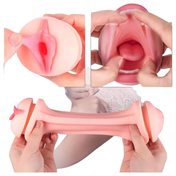 Vibeconnect - masturbateur bouche réaliste et vagin artificiel - naturel/noir