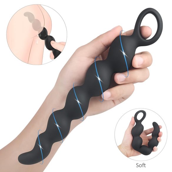 Sex HD Steven - plug anal à perles - silicone noir