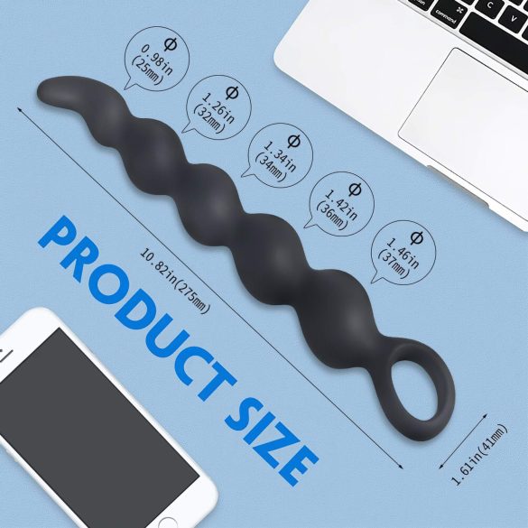 Sex HD Steven - plug anal à perles - silicone noir