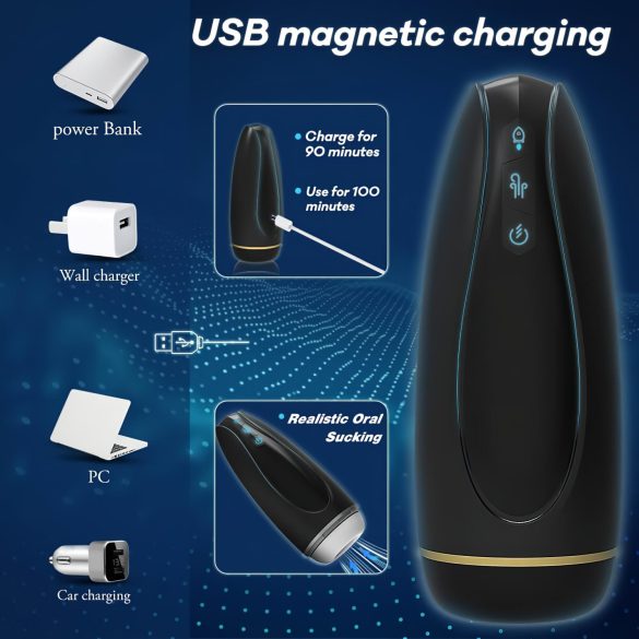 Masturbateur vibrant-suceur HD Hawk - rechargeable (noir-blanc)