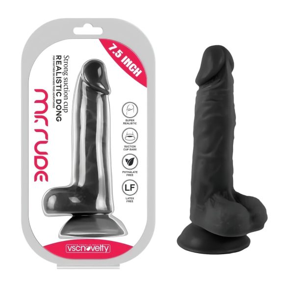 Mr. Rude - gode réaliste avec ventouse et testicules - 19cm (noir)