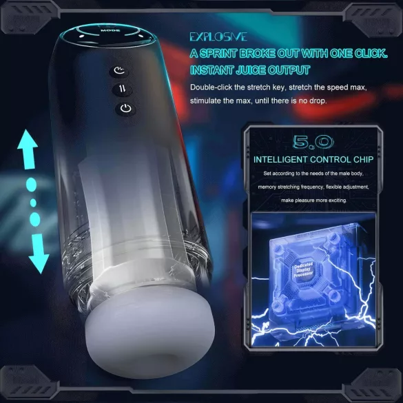 Leopard - masturbateur va-et-vient vibrant et aspirant - noir