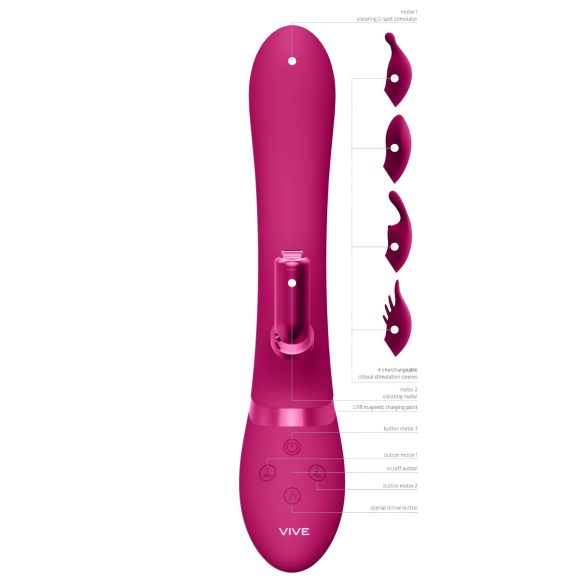 Vive Chou - vibromasseur clitoridien à tête interchangeable rechargeable - rose