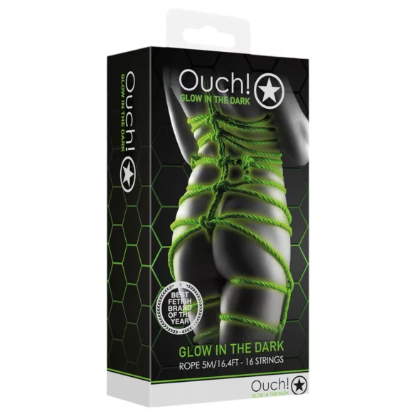 Ouch! - corde de bondage phosphorescente (10 m, vert)