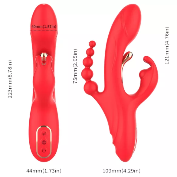 Bestoy - vibromasseur triple avec langue - silicone rouge