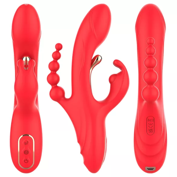 Bestoy - vibromasseur triple avec langue - silicone rouge