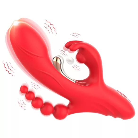 Bestoy - vibromasseur triple avec langue - silicone rouge