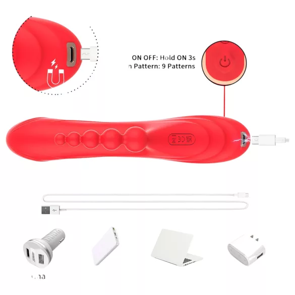 Bestoy - vibromasseur triple avec langue - silicone rouge