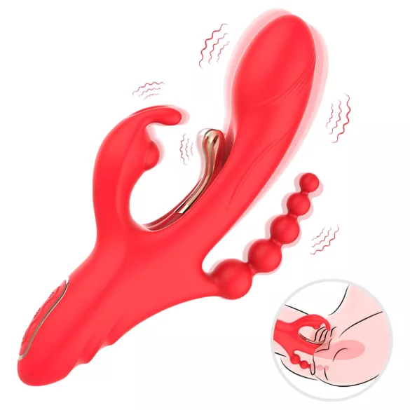 Bestoy - vibromasseur triple avec langue - silicone rouge