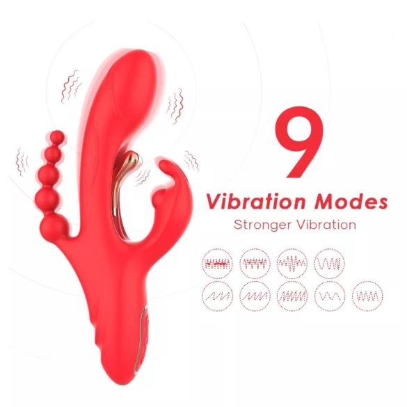 Bestoy - vibromasseur triple avec langue - silicone rouge