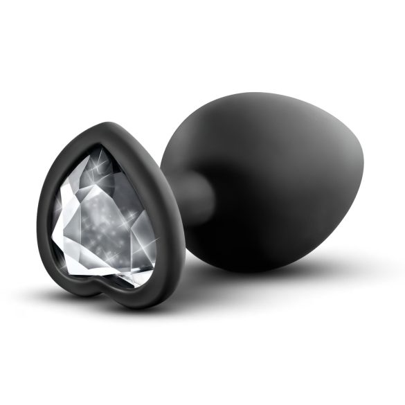 Plug anal noir cœur argenté - medium