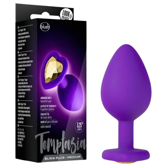 Temptasia M - plug anal cœur orné de pierre - silicone violet - taille moyenne